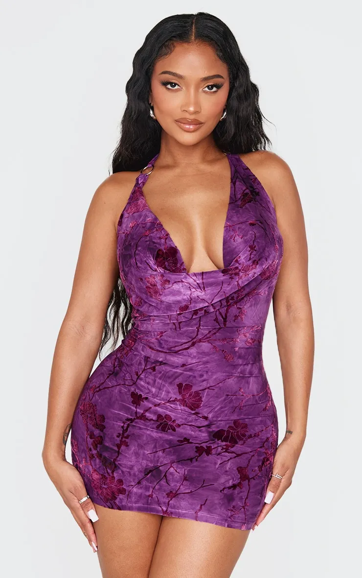 Shape Plum Devore Cowl Neck Ring Dress sold by Pretty Little Thing
