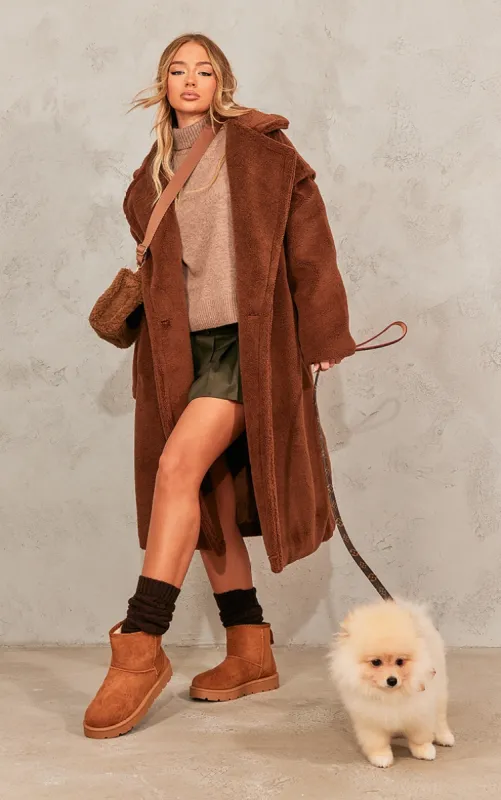 Chocolate Borg Teddy Bear Coat sold by Pretty Little Thing