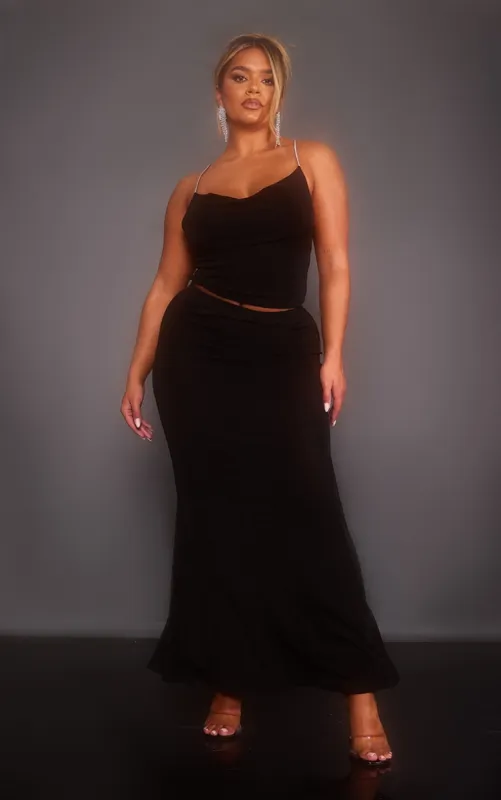 Shape Black Slinky Acetate Low Rise Maxi Skirt sold by Pretty Little Thing