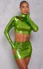 Green Metallic High Neck Crop Top sold by Pretty Little Thing
