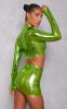 Green Metallic High Neck Crop Top sold by Pretty Little Thing