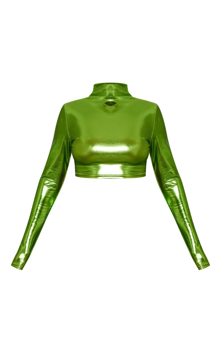 Green Metallic High Neck Crop Top sold by Pretty Little Thing product image thumbnail 5
