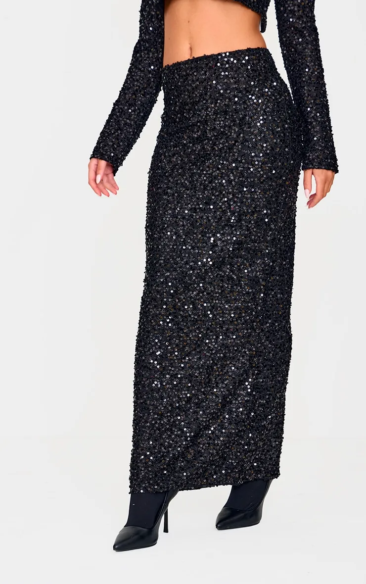 Black Sequin Maxi Skirt sold by Pretty Little Thing product image thumbnail 2
