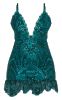 Emerald Green Sequin Lace Frill Hem Bodycon Dress sold by Pretty Little Thing