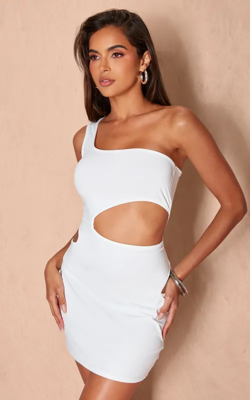 Cream Soft Touch One Shoulder Cut Out Bodycon Dress sold by Pretty Little Thing