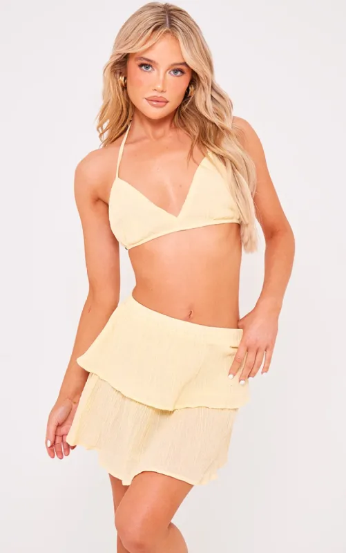 Lemon Crinkle Texture Strappy Bralette sold by Pretty Little Thing