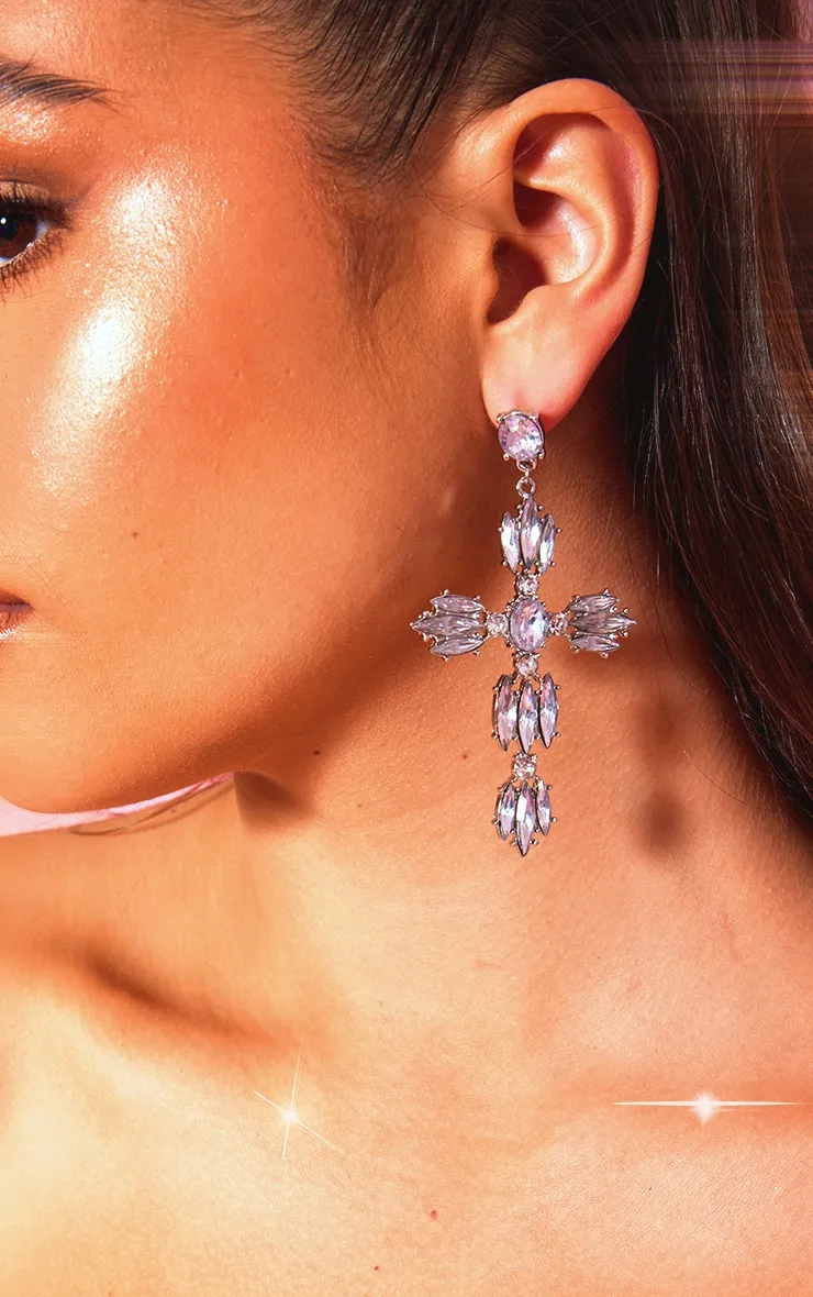 Silver Oversized Cross Jeweled Earrings sold by Pretty Little Thing