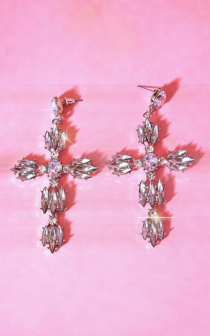 Silver Oversized Cross Jeweled Earrings sold by Pretty Little Thing product image thumbnail 2