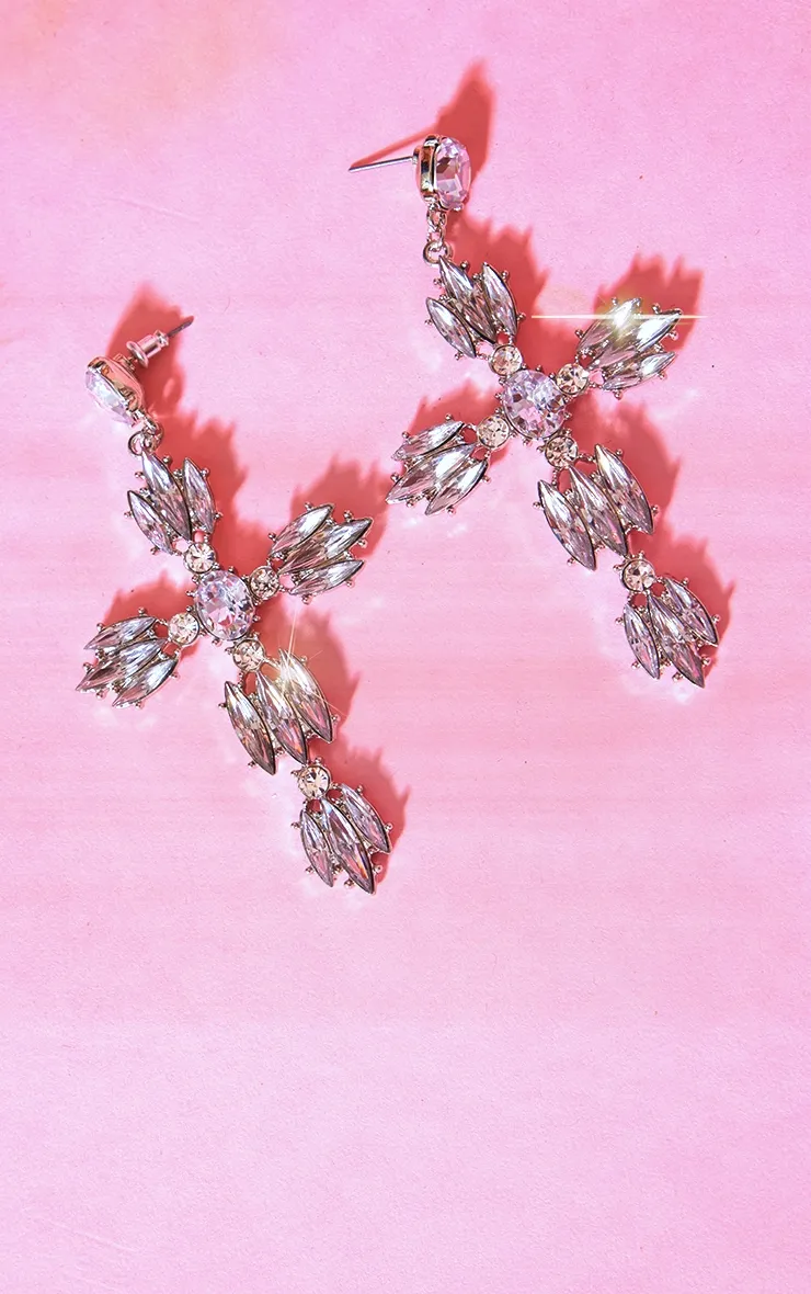 Silver Oversized Cross Jeweled Earrings sold by Pretty Little Thing product image thumbnail 3