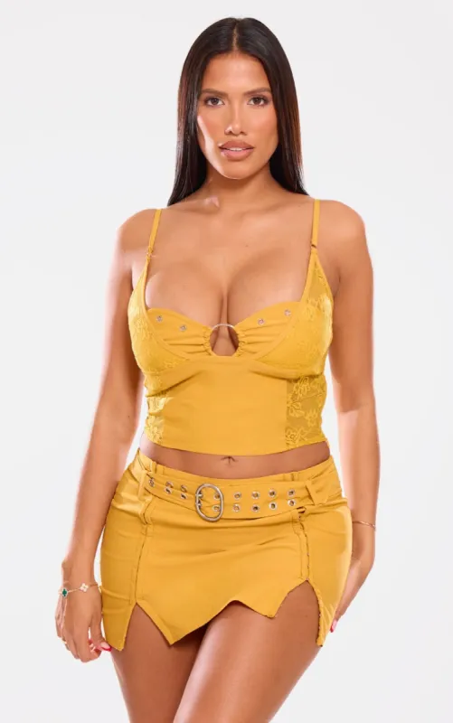 Shape Mustard Lace Insert Ring Detail Utility Corset Top sold by Pretty Little Thing