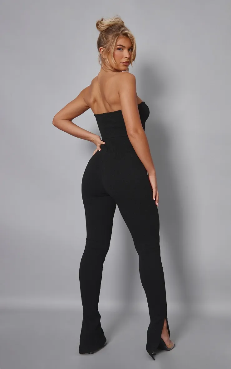 Black Textured Rib Corset Bandeau Split Hem Jumpsuit sold by Pretty Little Thing product image thumbnail 2