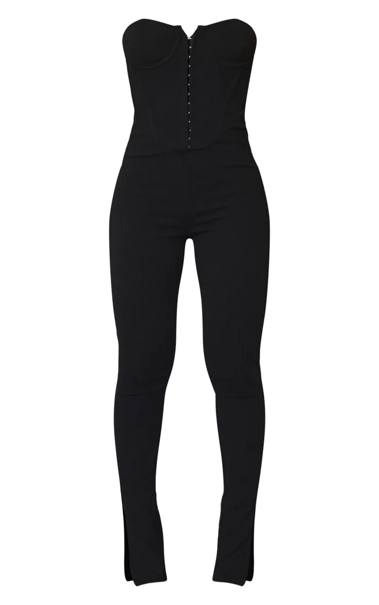 Black Textured Rib Corset Bandeau Split Hem Jumpsuit sold by Pretty Little Thing product image thumbnail 5