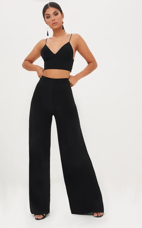 Jill Black Slinky Palazzo Trousers sold by Pretty Little Thing