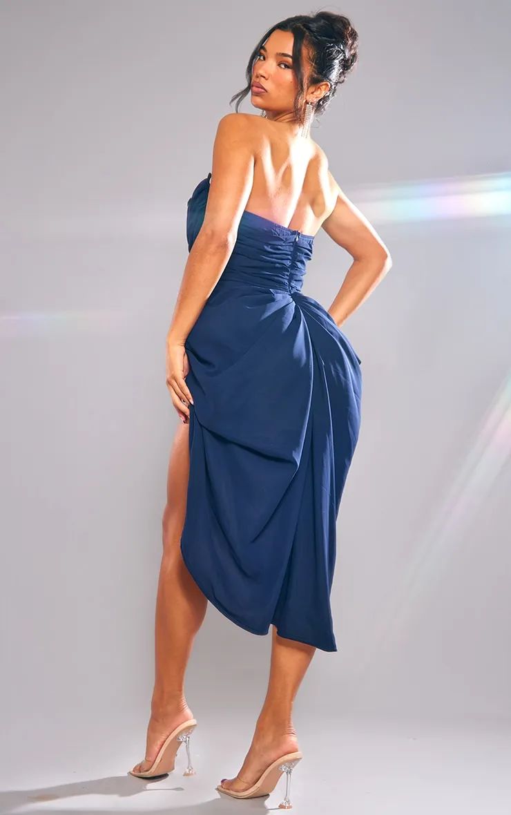 Navy Chiffon Corset Bandeau Draped Midi Dress sold by Pretty Little Thing product image thumbnail 2