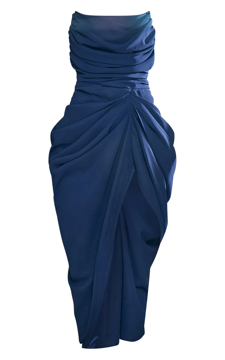 Navy Chiffon Corset Bandeau Draped Midi Dress sold by Pretty Little Thing product image thumbnail 5