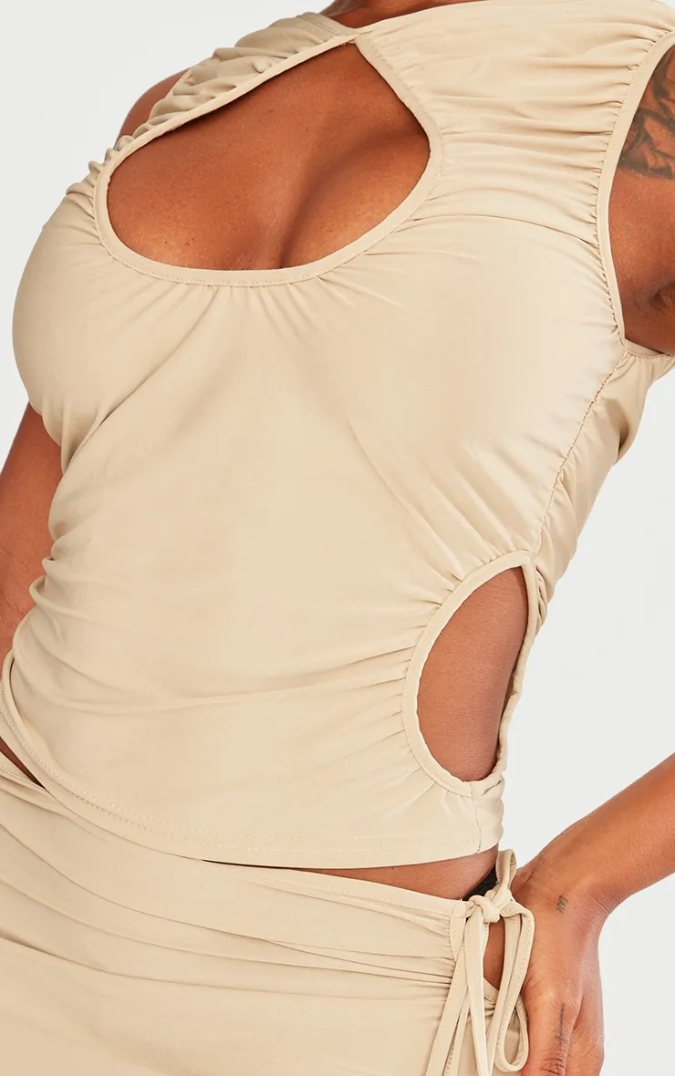 Shape Taupe Slinky Cut Out Ruched Detail Mini Skirt sold by Pretty Little Thing product image thumbnail 5