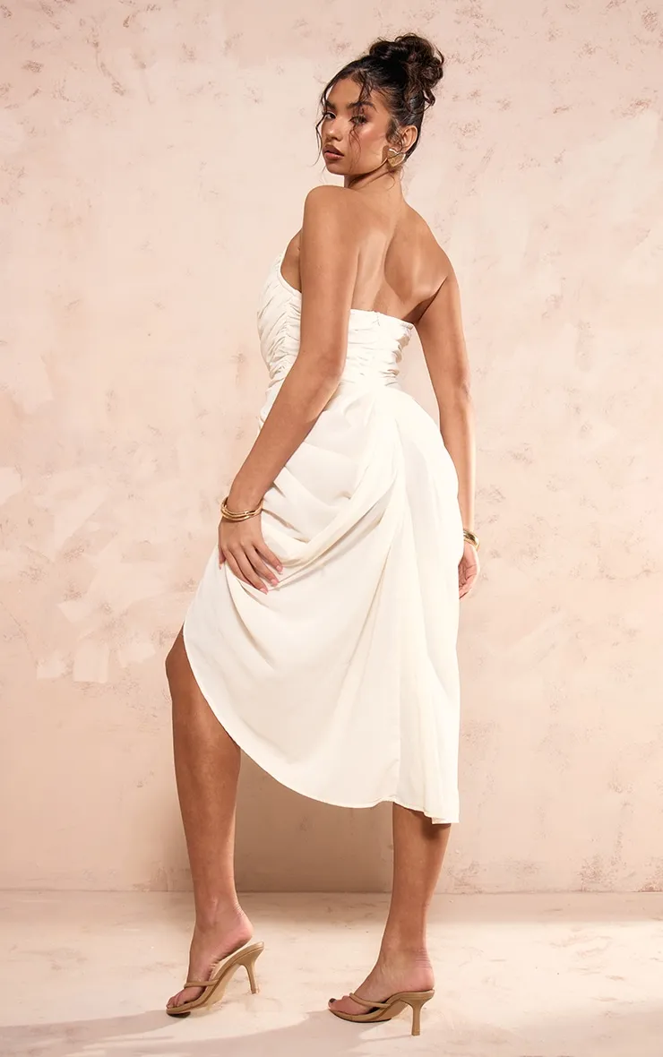 Cream Chiffon Corset Bandeau Draped Midi Dress sold by Pretty Little Thing product image thumbnail 2