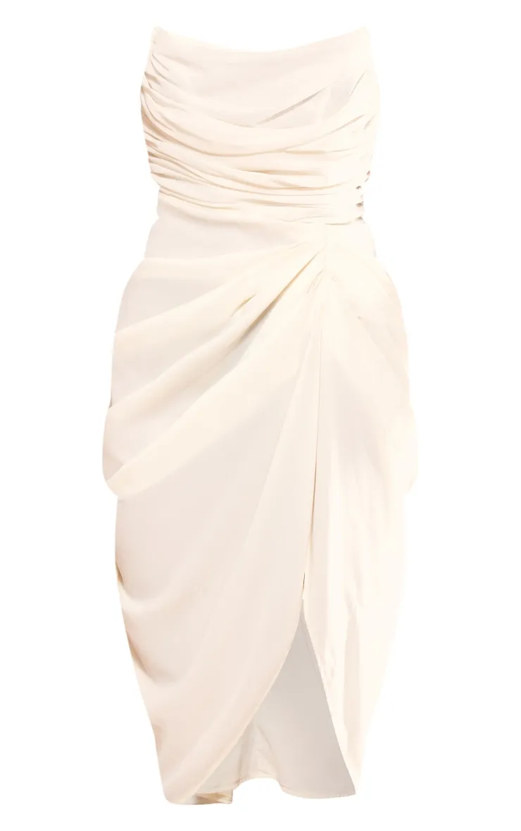 Cream Chiffon Corset Bandeau Draped Midi Dress sold by Pretty Little Thing product image thumbnail 5