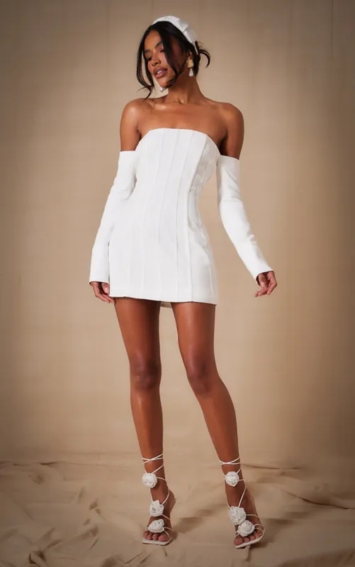 Premium White Woven Bandeau Boned Mini Dress sold by Pretty Little Thing