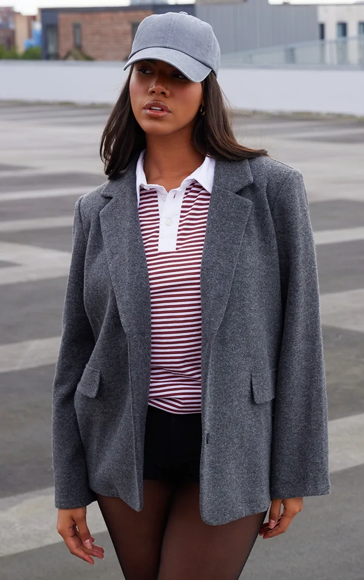 Charcoal Brushed Wool Look Tailored Blazer sold by Pretty Little Thing