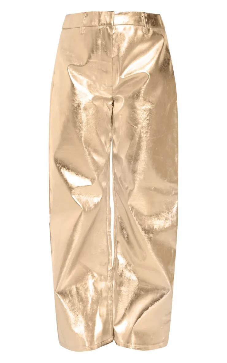 Gold Metallic Faux Leather Straight Leg Tailored Trousers sold by Pretty Little Thing product image thumbnail 5
