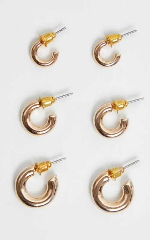 Gold Huggie Hoop 3 Pack Earring Set sold by Pretty Little Thing