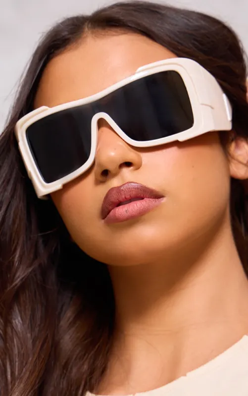 Beige Oversized Chunky Visor Sunglasses sold by Pretty Little Thing