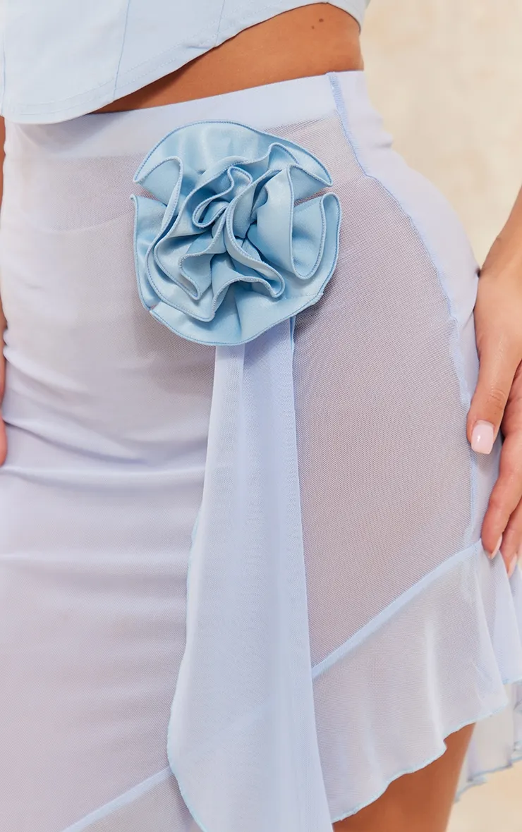 Blue Mesh Rosette Trim Ruffle Detail Midi Skirt sold by Pretty Little Thing product image thumbnail 4