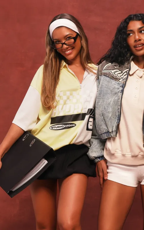 PRETTYLITTLETHING Yellow Zip Up Short Sleeve Football Shirt made by Pretty Little Thing