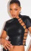 Black Faux Leather Side Open Detail High Neck Top sold by Pretty Little Thing