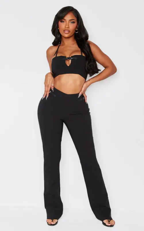 Shape Black Stretch Buckle Straight Leg Trousers sold by Pretty Little Thing