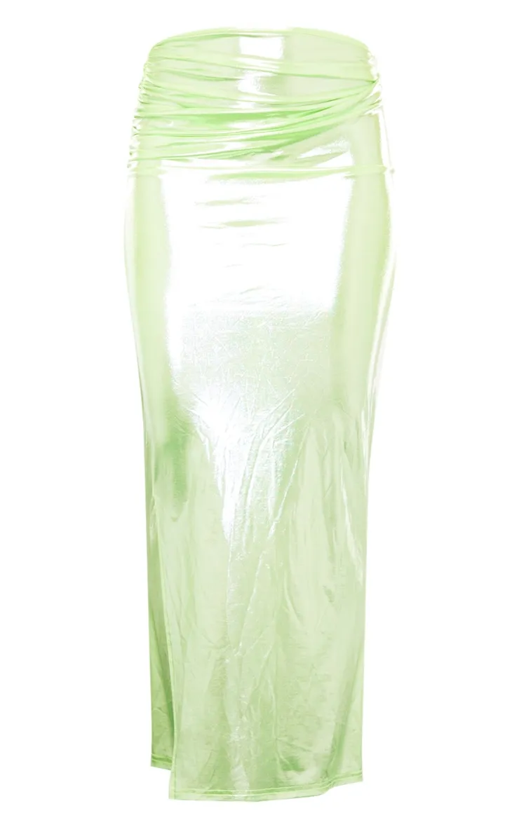 Green Shimmer Woven Twist Front Maxi Skirt sold by Pretty Little Thing product image thumbnail 5