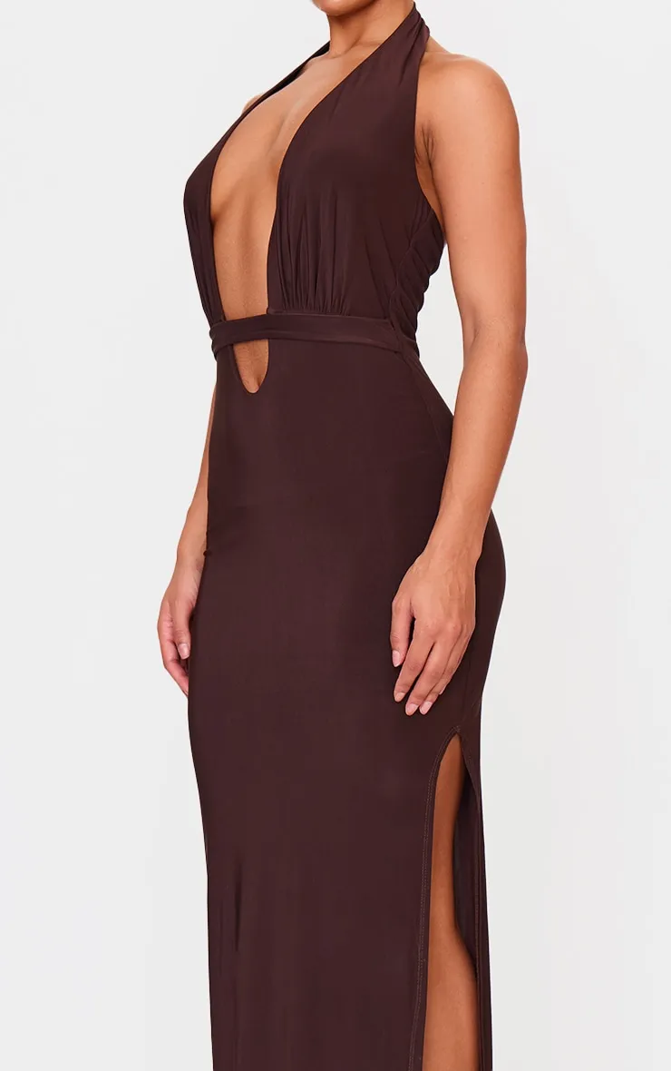 Chocolate Double Layer Skinky Wrap Waist Maxi Dress sold by Pretty Little Thing product image thumbnail 4