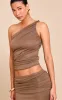Top long asymétrique en mesh gris champignon, Gris champignon sold by Pretty Little Thing
