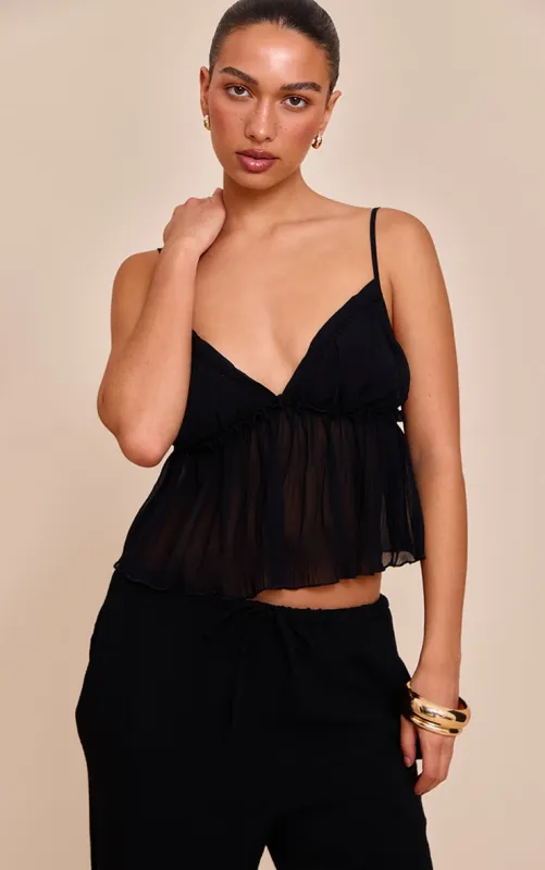 Femme Débardeur en mousseline de soie noire froncé noué devant | Taille 42 sold by Pretty Little Thing