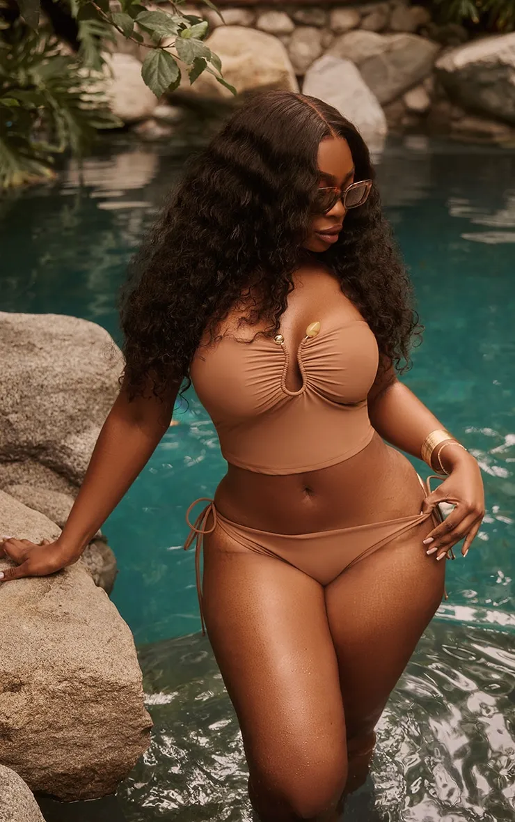 Plus Brown Tie Side Mini Bikini Bottoms sold by Pretty Little Thing