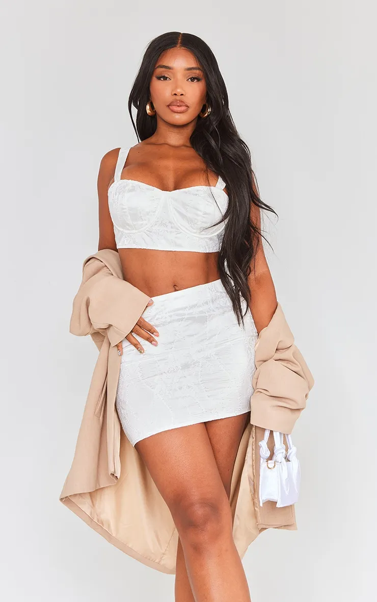 Shape White Embroidered Low Rise Mini Skirt sold by Pretty Little Thing product image thumbnail 4