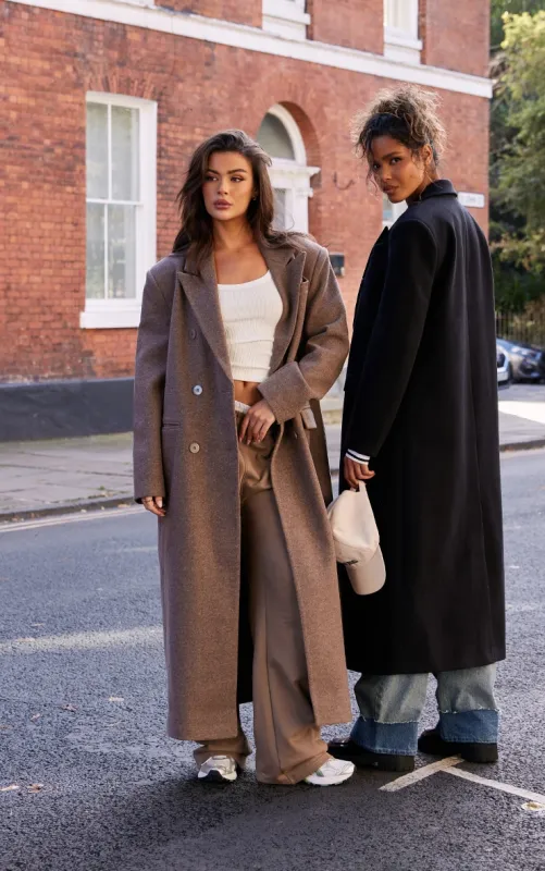 Femme Manteau oversize structuré gris champignon à double boutonnière | Taille 32 sold by Pretty Little Thing