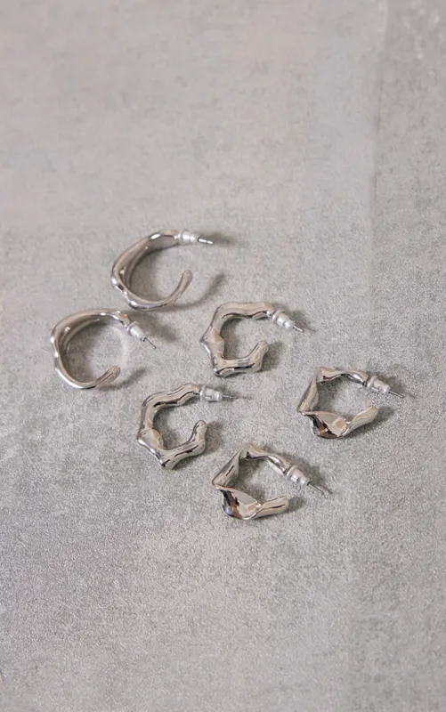 Silver Crinkle Abstract Hoop Earrings Multipack made by Pretty Little Thing