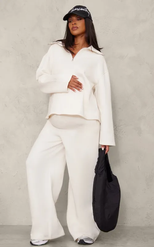 Maternity Cream Wide Leg Joggers made by Pretty Little Thing