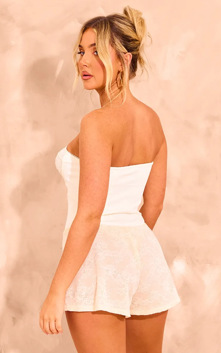 Cream Satin Corset Detail Lace Playsuit sold by Pretty Little Thing product image thumbnail 2