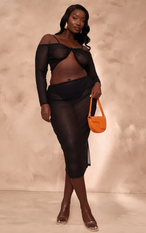 Plus Black Mesh Beach Midi Skirt sold by Pretty Little Thing
