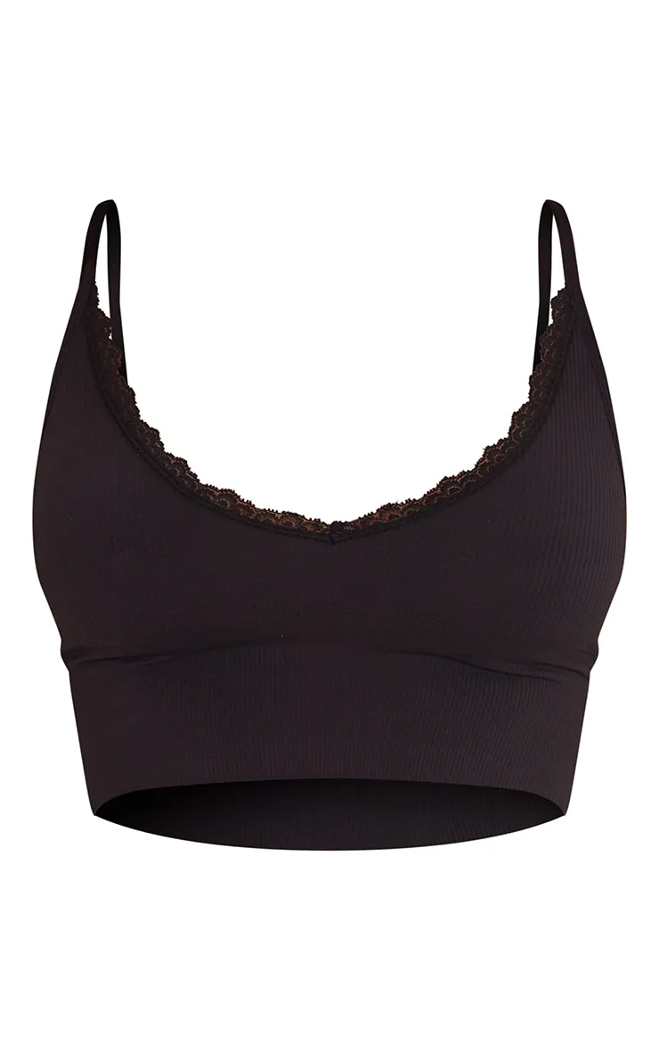 Black Seamless Rib Lace Trim Longline Bra sold by Pretty Little Thing product image thumbnail 5