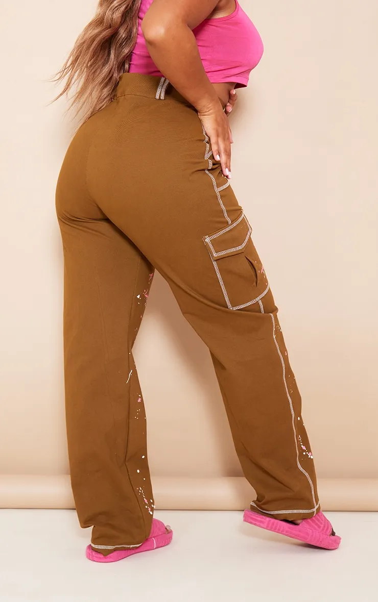 Shape Khaki Contrast Stitch Paint Splatter Cargo Trousers sold by Pretty Little Thing product image thumbnail 3