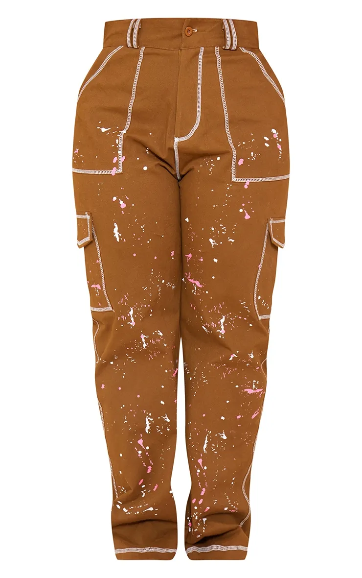 Shape Khaki Contrast Stitch Paint Splatter Cargo Trousers sold by Pretty Little Thing product image thumbnail 5