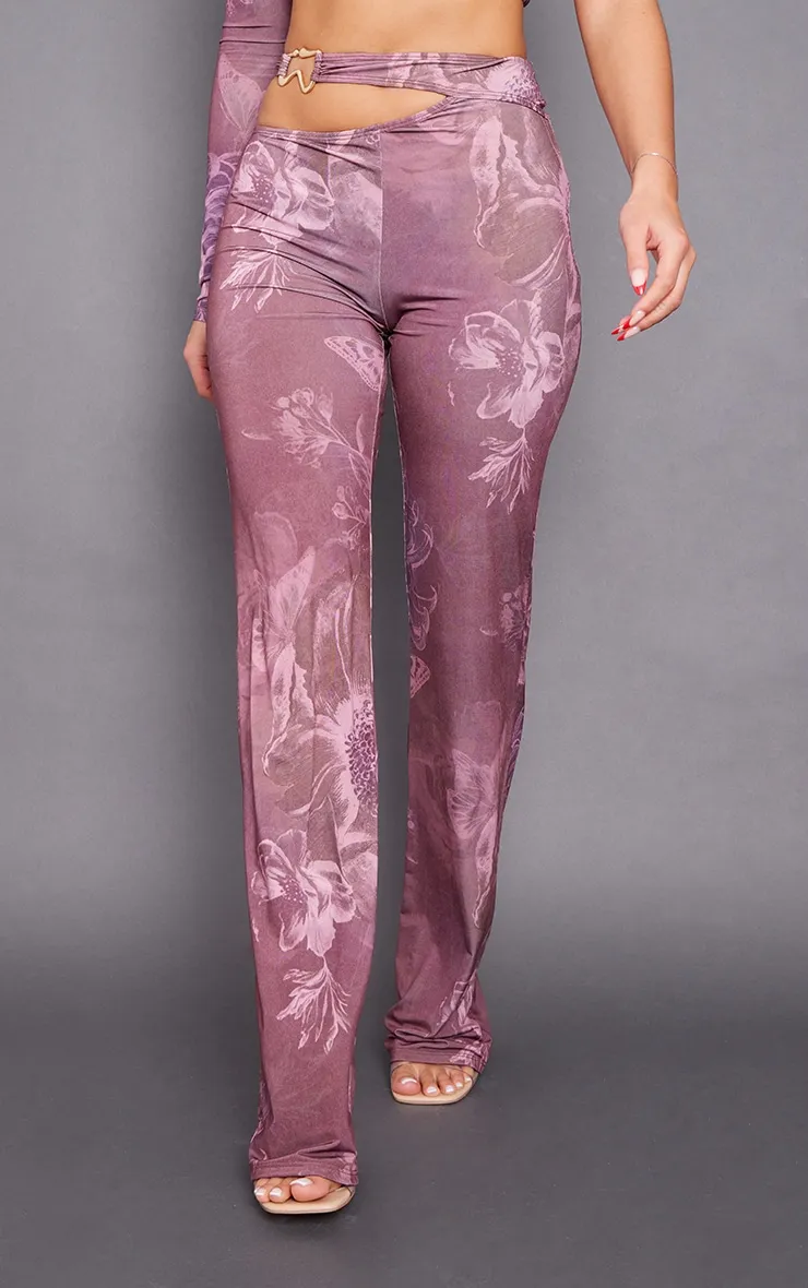 Chocolate Floral Slinky Cut Out Wide Leg Trousers sold by Pretty Little Thing product image thumbnail 2