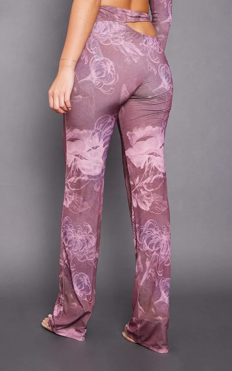 Chocolate Floral Slinky Cut Out Wide Leg Trousers sold by Pretty Little Thing product image thumbnail 3