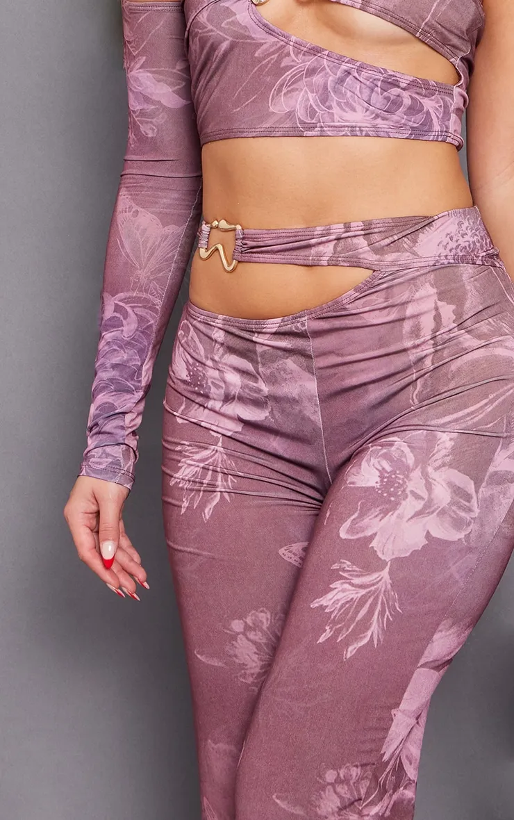 Chocolate Floral Slinky Cut Out Wide Leg Trousers sold by Pretty Little Thing product image thumbnail 4