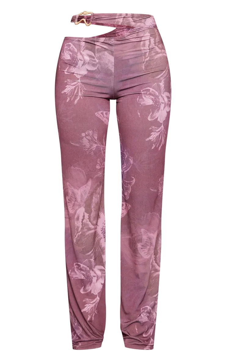 Chocolate Floral Slinky Cut Out Wide Leg Trousers sold by Pretty Little Thing product image thumbnail 5
