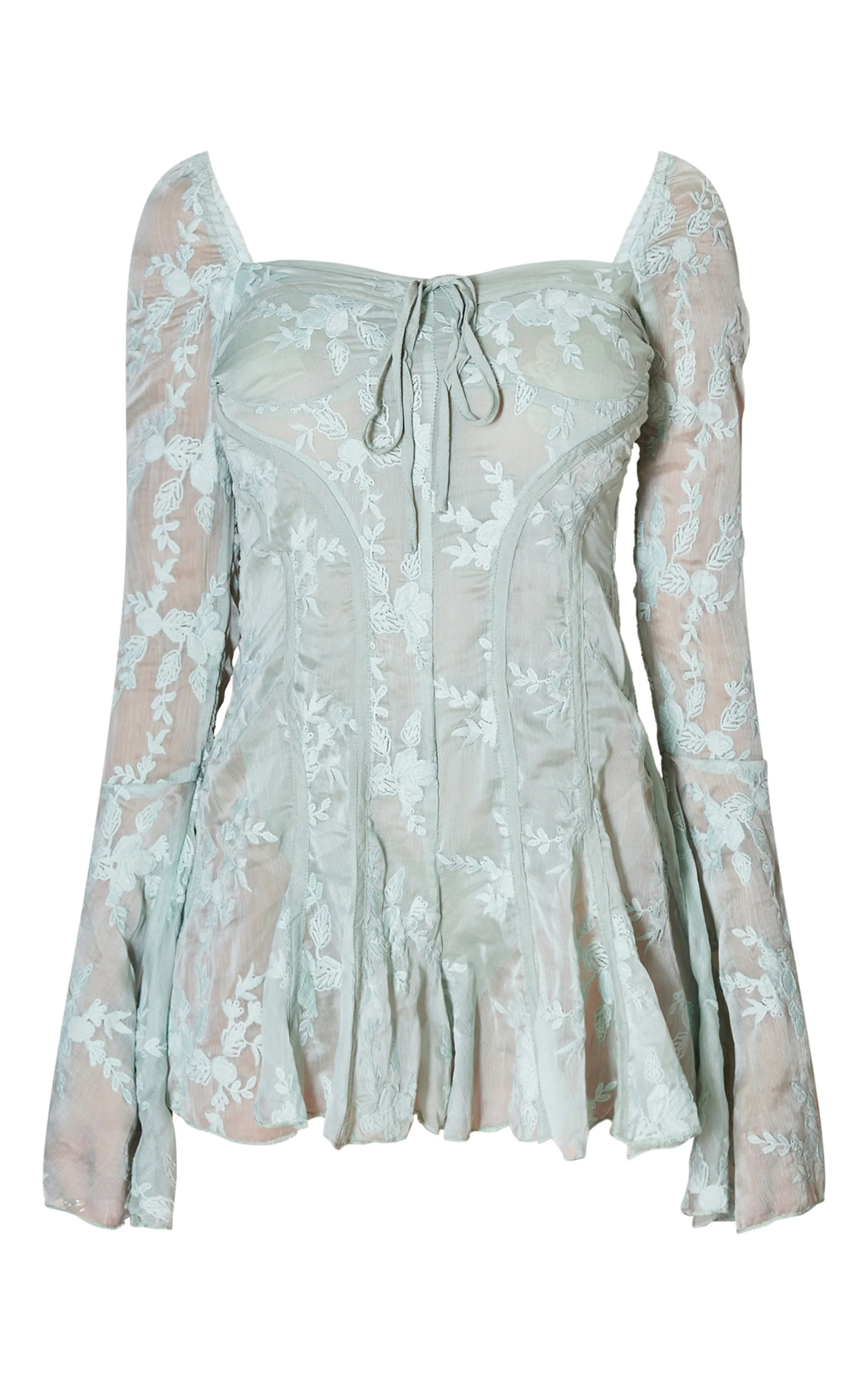 Sage Green Lace Binding Detail Flare Sleeve Playsuit sold by Pretty Little Thing product image thumbnail 5